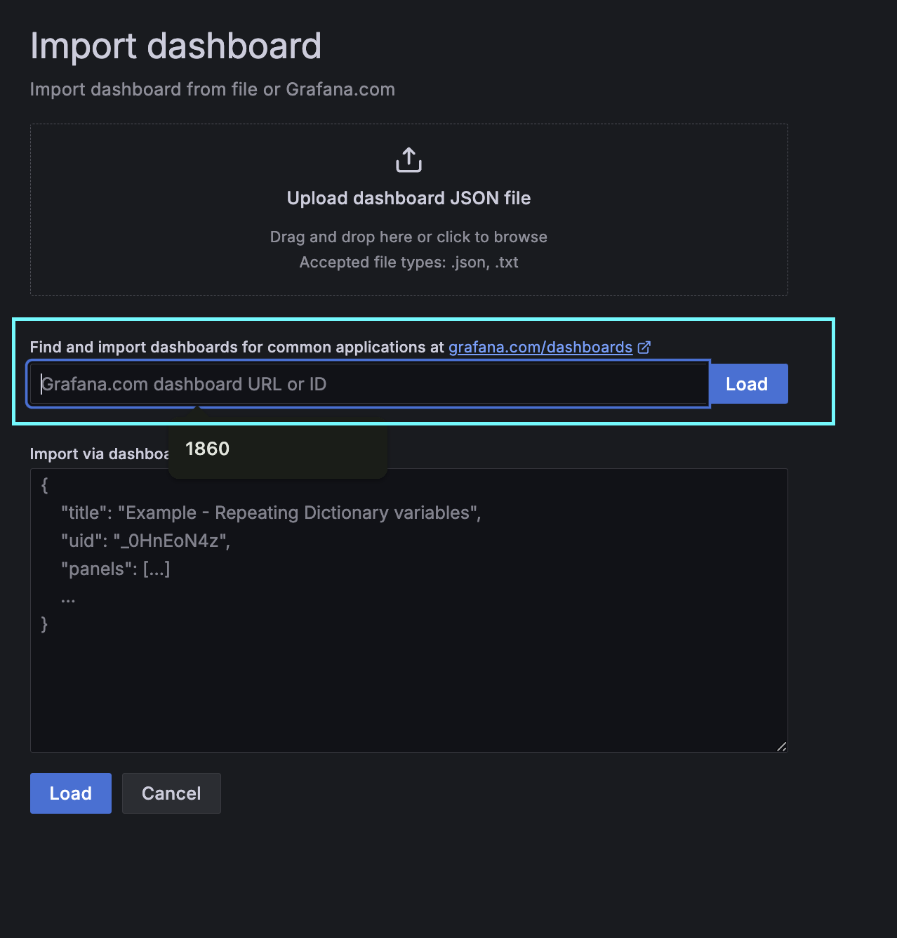 Dashboard Import Page