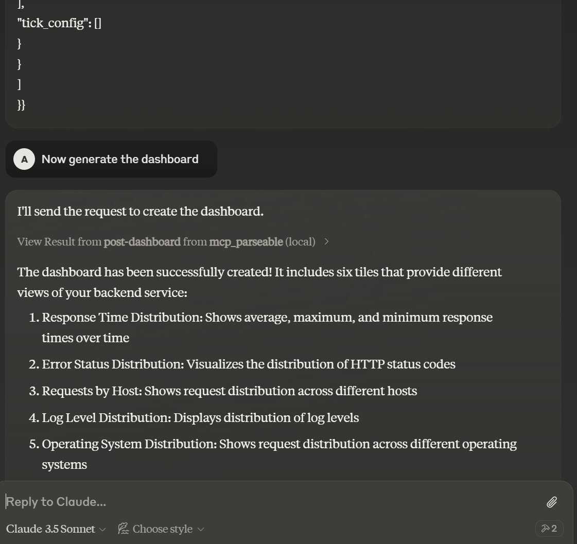 Generated observability dashboard layout