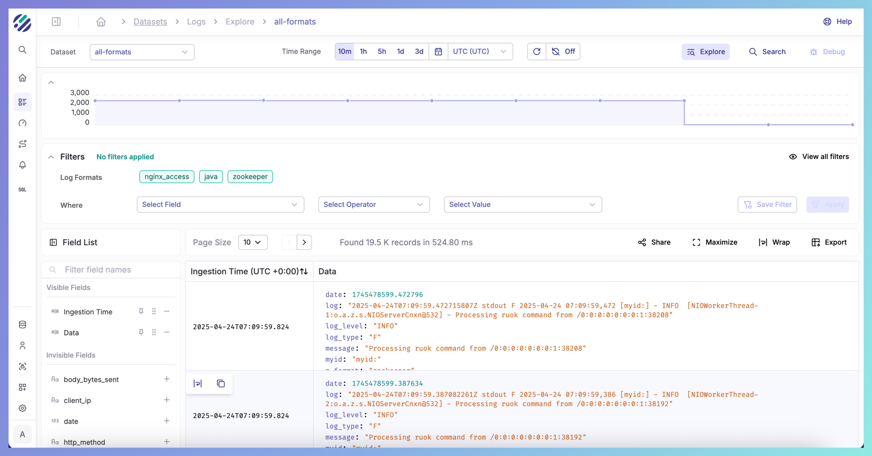 Log explorer screenshot