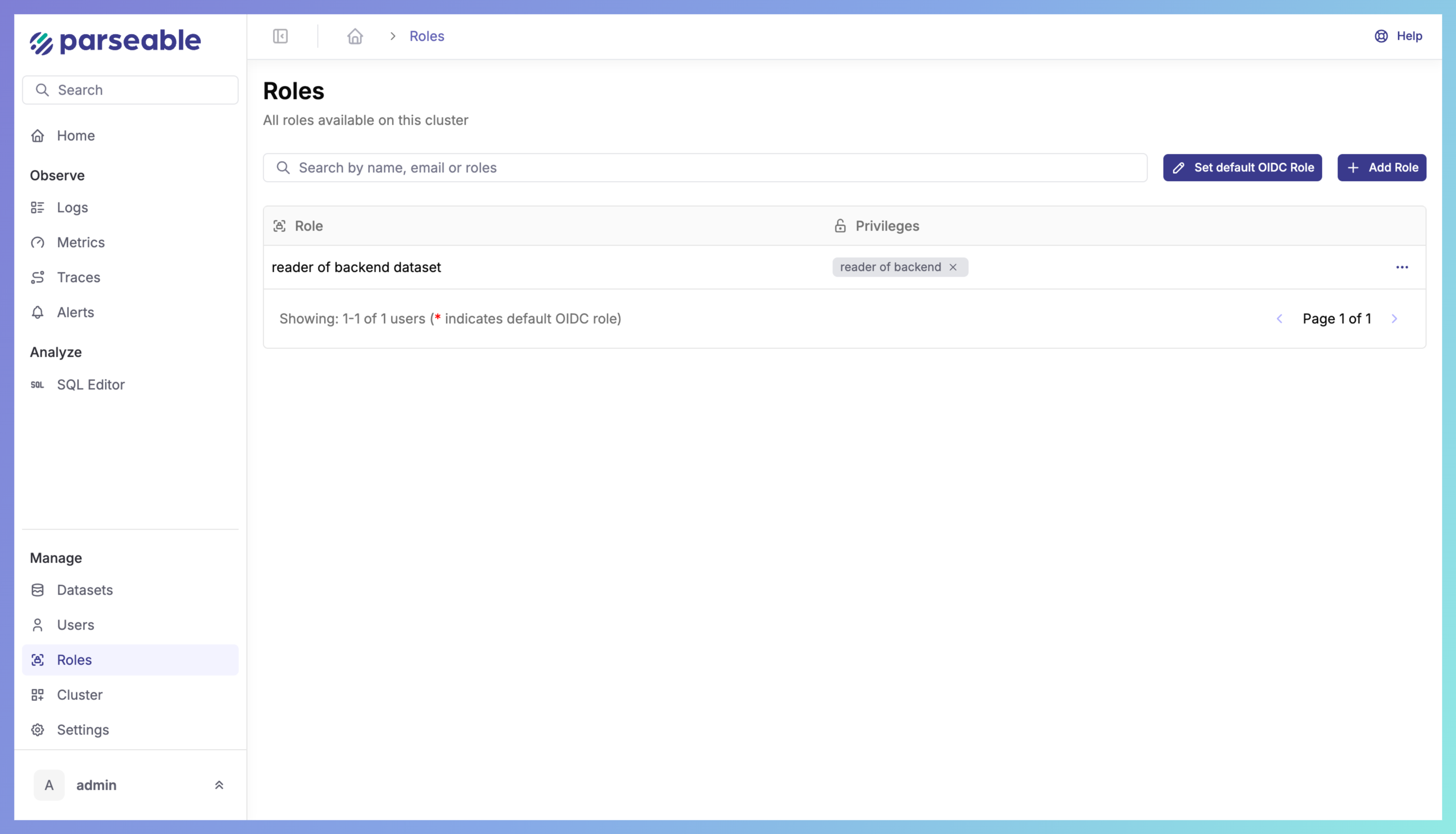 RBAC in Prism screenshot