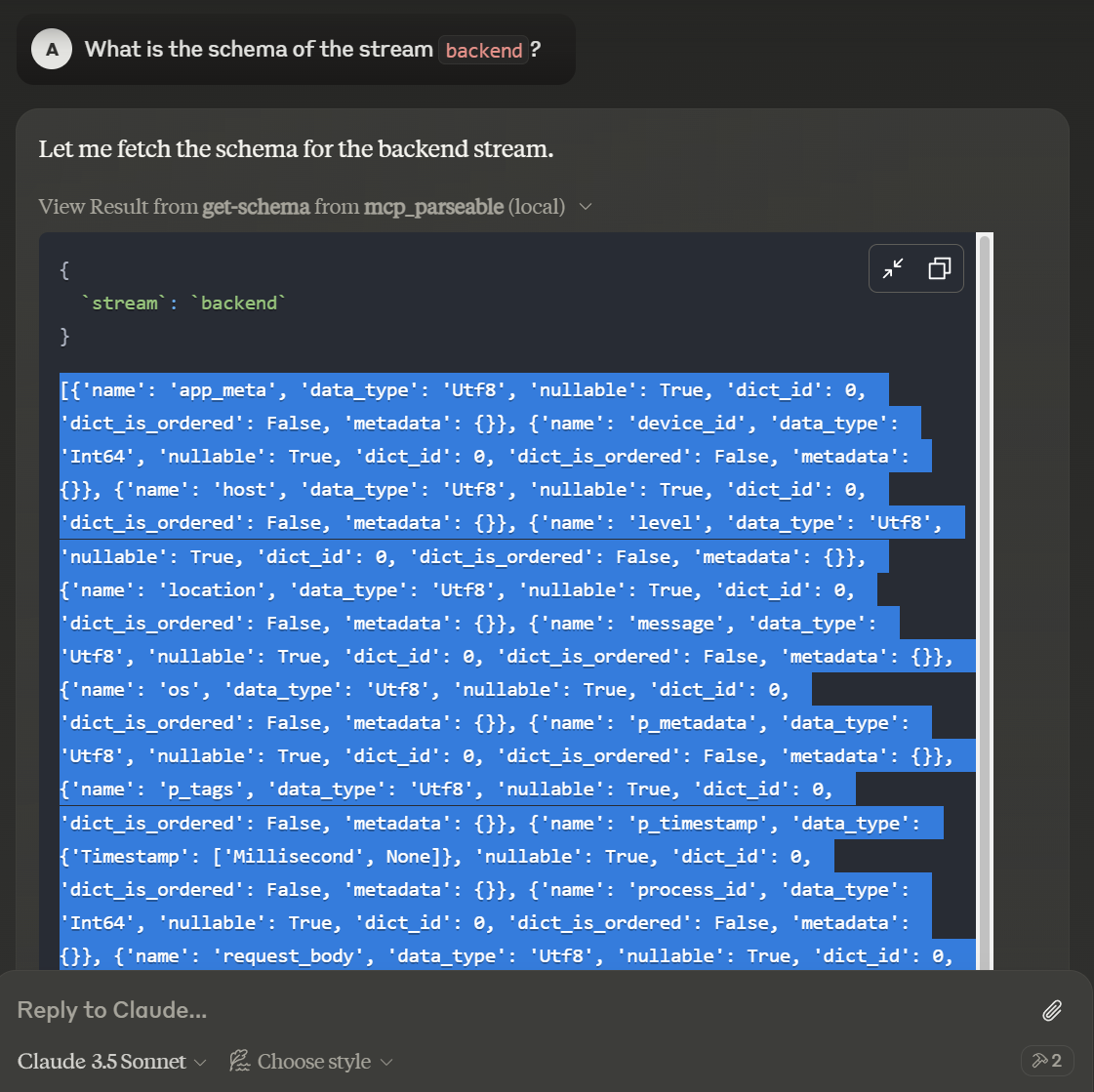 MCP server retrieving data for the dashboard
