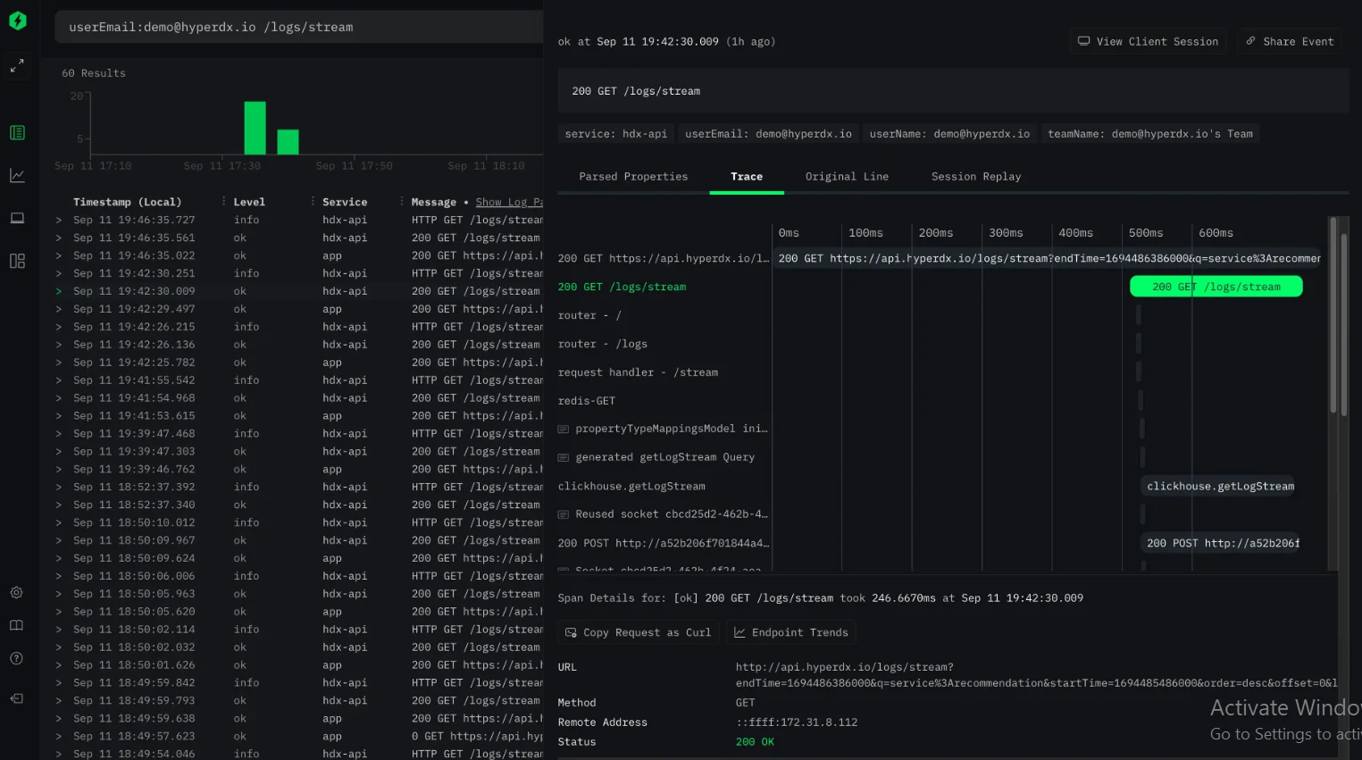 HyperDX observability platform dashboard